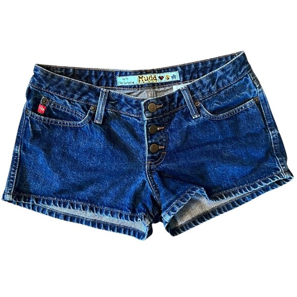 Vintage MUDD Medium Wash Y2K Button Fly Low Rise Denim Juniors Shorts 11 - Picture 1 of 10